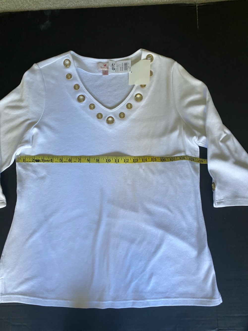 Quacker Factory White Top with Gold Stud Accents